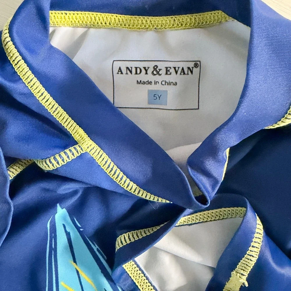 Andy & Evan Boys Blue Astronaut Surfing Rash Guard Swim Shirt Size 5Y